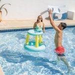 Úszó kosárlabda szett, Intex Mega, 86 × 64 cm, többszínű, felfújható palánkkal, kosárlabdával, javítófolttal (56500)