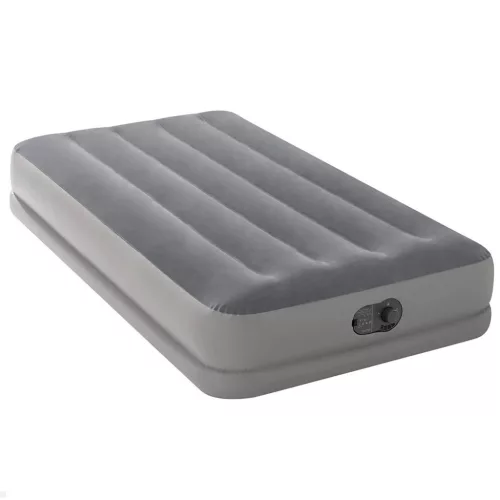 Felfújható vendégágy, Intex Twin Prestige középmagas matrac, 99 x 191 x 30 cm, szürke, egyszemélyes, szálas belső szerkezettel, puha felülettel, beépített USB-s elektromos pumpával (64112)