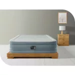 Felfújható vendégágy, Intex Queen Prémium Comfort, 203 x 152 x 46 cm, szarufa mintás, kétszemélyes, megerősített szálas belső szerkezet, beépített elektromos pumpával, fejtámlával, 272 kg teherbírással (64824)