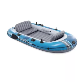   Felfújható csónak szett, Intex Excursion 4, 315 x 165 x 43 cm, kék, négyszemélyes, megerősített PVC, felfújható ülésekkel, pumpával és evezőkkel (66324)