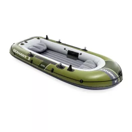   Felfújható csónak szett, Intex Seahawk 3, 295 x 137 x 43 cm, zöld, háromszemélyes, megerősített PVC, pumpával és evezőkkel (66333)