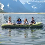 Felfújható csónak szett, Intex Seahawk 4, 351 x 145 x 48 cm, zöld, négyszemélyes, megerősített PVC, pumpával és evezőkkel (66334)