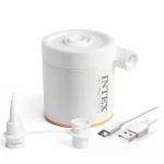 Elektromos pumpa, Intex Quickfill USB150, kompakt kivitel, fehér, felfújáshoz és leeresztéshez, USB-ről működtethető, két cserélhető fúvókával, tárolótáskával (66616)