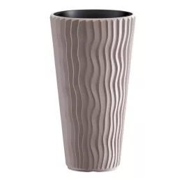   Top! Műanyag virágcserép, Prosperplast Sandy Slim 400, mokka, átmérő: 39 cm, betéttel, 15 / 54 l, hullámmintás, kerek