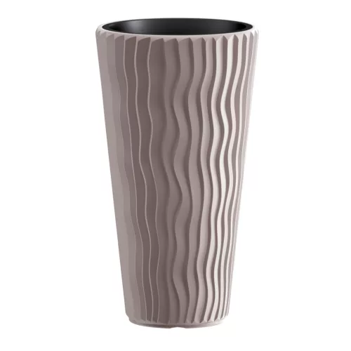 Top! Műanyag virágcserép, Prosperplast Sandy Slim 400, mokka, átmérő: 39 cm, betéttel, 15 / 54 l, hullámmintás, kerek
