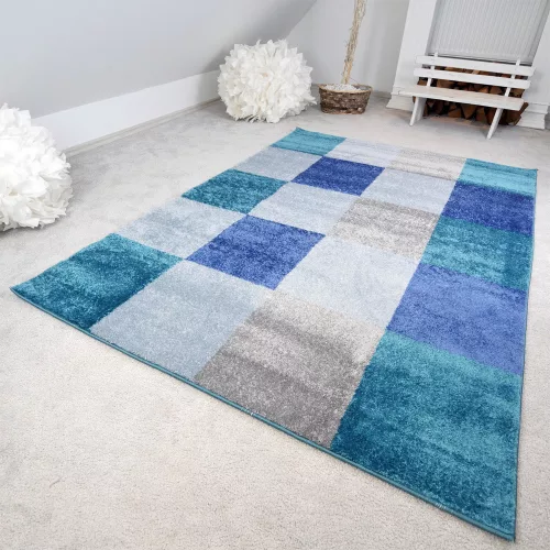TOP! Gyerekszőnyeg akció, EPERKE 80x150cm 521 kék kockás szőnyeg