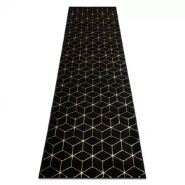   TOP! Kab. Modern GLOSS szőnyeg, futószőnyeg 409C 86 Kocka elegáns, glamour, art deco fekete / arany 60x300 cm