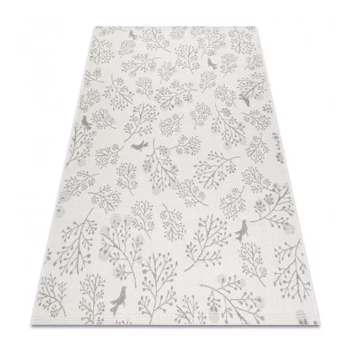 TOP! Kab. Fonott sizal flat szőnyeg 48774/367 Levelek Madarak krém szürke 160x230 cm