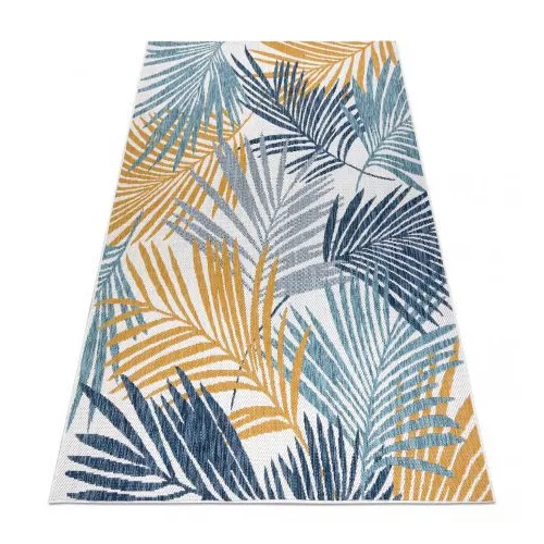 TOP! Kab. Fonott sizal szőnyeg COOPER pálmalevelek, tropikus 22258 ecru / sötétkék 120x170 cm