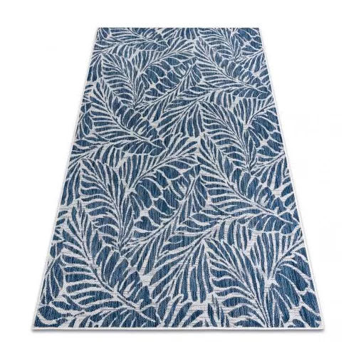 TOP! Kab. Fonott sizal szőnyeg SION Levelek 22151 lapos szövött ecru / sötétkék 200x290 cm