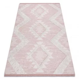   TOP! Kab. Fonott Sizal szőnyeg boho MOROC gyémánt 22312 rojt - két szintű gyapjú rózsaszín / krém, újrahasznosított szőnyeg 117x170 cm