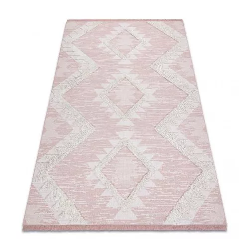 TOP! Kab. Fonott Sizal szőnyeg boho MOROC gyémánt 22312 rojt - két szintű gyapjú rózsaszín / krém, újrahasznosított szőnyeg 117x170 cm