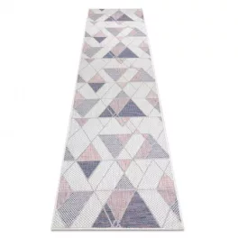   TOP! Kab. Fonott sizal szőnyeg SION futószőnyeg Geometriai, háromszögek 3006 lapos szövött ecru / rózsaszín 80x300 cm
