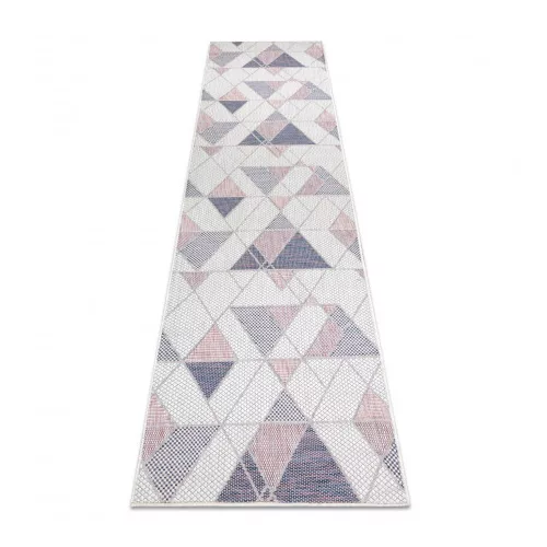 TOP! Kab. Fonott sizal szőnyeg SION futószőnyeg Geometriai, háromszögek 3006 lapos szövött ecru / rózsaszín 80x300 cm