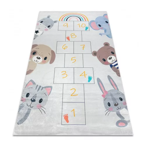 TOP! Kab. BAMBINO 43092 mosható szőnyeg Állatok, komló gyerekeknek csúszásgátló - rózsaszín / sárga 160x220 cm