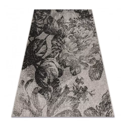 TOP! Kab. Fonott sizal floorlux szőnyeg 20491 virágok ezüst / fekete 80x150 cm