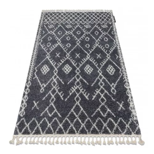 TOP! Kab. Szőnyeg BERBER TANGER B5940 szürke / fehér Rojt shaggy 120x170 cm