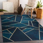 TOP! Kab. ANDRE 1173 mosható szőnyeg mozaik, geometriai csúszásgátló - türkiz / arany 120x170 cm
