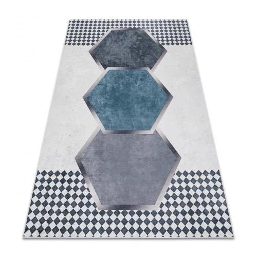 TOP! Kab. ANDRE 1863 mosható szőnyeg gyémánt, geometriai csúszásgátló - fehér / fekete 80x150 cm