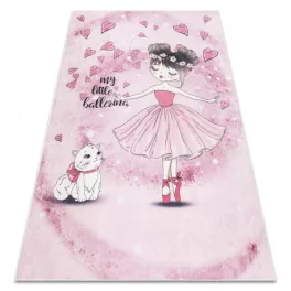   TOP! Kab. BAMBINO 2185 mosható szőnyeg Balerina, cica gyerekeknek csúszásgátló - rózsaszín 120x170 cm