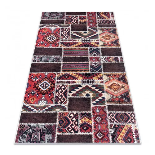 TOP! Kab. ANDRE 2305 mosható szőnyeg keleti patchwork csúszásgátló - bordó / barna 160x220 cm