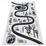 TOP! Kab. Szőnyeg FUN Route gyerekeknek, utca, állatok krém 120x170 cm