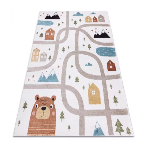 TOP! Kab. Szőnyeg FUN Polar gyerekeknek, utcák, erdő, krém 180x270 cm