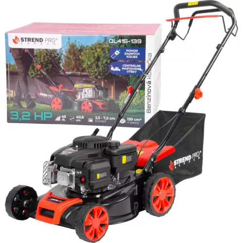 TOP! Benzinmotoros fűnyíró, Strend Pro Garden QL41S-139, fekete/piros, vágásszélesség: 40,6 cm, Loncin LC1P65FE-4 motor, 139 cm3, 4 ütemű, 2400 W, 3,2 LE, 3600 fordulat/perc, 45 l gyűjtőkosár, önjáró