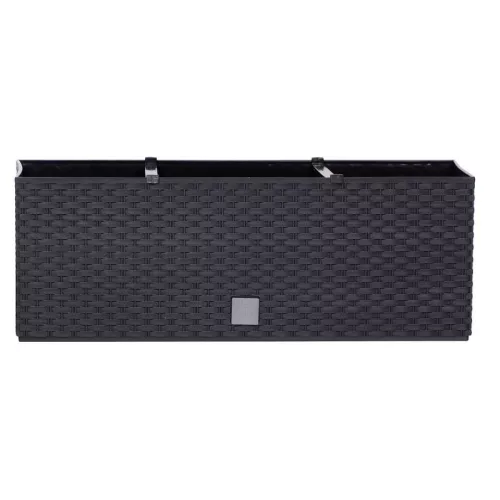 TOP! Rattan virágláda, Prosperplast Ratolla Case 500, antracit, 49,2 x 17,2 cm, magasság: 17,4 cm, CWS öntözőrendszerrel, 12 l, rattan hatású