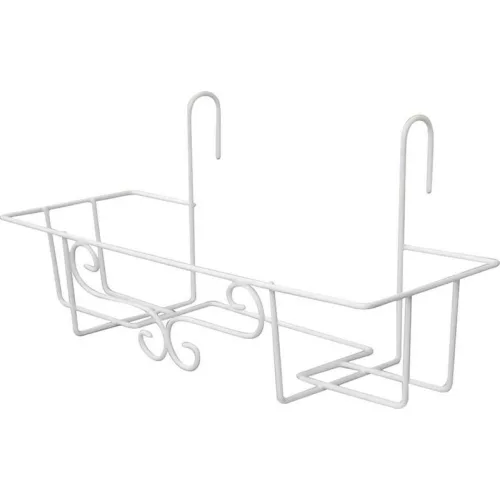 TOP! Virágtartó konzol, Strend Pro Garden, fehér, 65 cm, magasság: 13 cm, acél, kampós rögzítés, akasztható, téglalap alakú