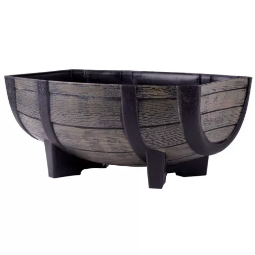 TOP! Műanyag virágláda, Strend Pro Garden Woodeff, barna, 41 x 29 cm, magasság: 19 cm, hordó formájú, 11 l, fahatású