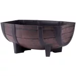TOP! Műanyag virágláda, Strend Pro Garden Woodeff, sötétbarna, 41 x 29 cm, magasság: 19 cm, hordó formájú, 11 l, fahatású