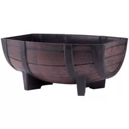   TOP! Műanyag virágláda, Strend Pro Garden Woodeff, sötétbarna, 41 x 29 cm, magasság: 19 cm, hordó formájú, 11 l, fahatású