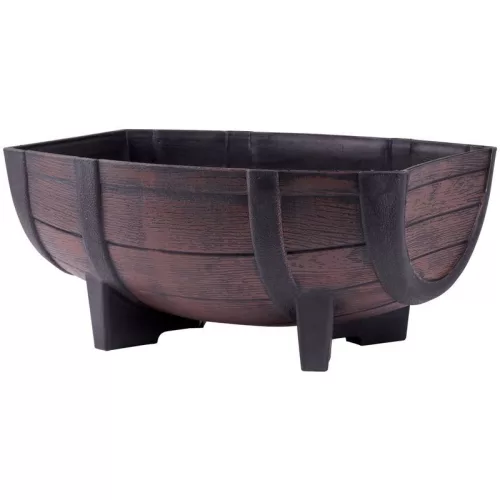 TOP! Műanyag virágláda, Strend Pro Garden Woodeff, sötétbarna, 41 x 29 cm, magasság: 19 cm, hordó formájú, 11 l, fahatású