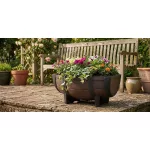 TOP! Műanyag virágláda, Strend Pro Garden Woodeff, sötétbarna, 41 x 29 cm, magasság: 19 cm, hordó formájú, 11 l, fahatású