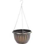 TOP! Függő virágcserép, Strend Pro Garden, arany/fekete, átmérő: 24,5 cm, magasság: 15 cm, lánccal és akasztóval, műanyag, antikolt, kerek