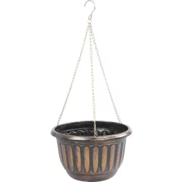   TOP! Függő virágcserép, Strend Pro Garden, arany/fekete, átmérő: 24,5 cm, magasság: 15 cm, lánccal és akasztóval, műanyag, antikolt, kerek
