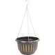 TOP! Függő virágcserép, Strend Pro Garden, arany/fekete, átmérő: 24,5 cm, magasság: 15 cm, lánccal és akasztóval, műanyag, antikolt, kerek