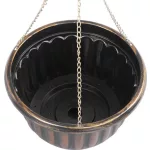 TOP! Függő virágcserép, Strend Pro Garden, arany/fekete, átmérő: 24,5 cm, magasság: 15 cm, lánccal és akasztóval, műanyag, antikolt, kerek
