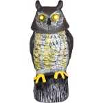 TOP! Madárriasztó, Strend Pro, 42 cm, bagoly forma, kültéri, napelemes, USB töltés, forgó fej, hang, világító szemek, akkumulátoros, időjárásálló