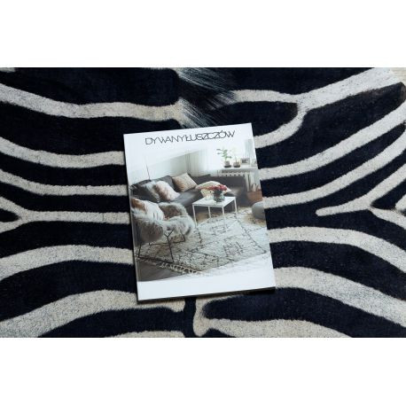 Kab. Szőnyeg mesterséges marhabőr, Zebra G5128-1 fehér fekete bőr 155x195 cm
