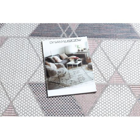 Kab. Fonott sizal szőnyeg SION Geometriai, háromszögek 3006 lapos szövött ecru / rózsaszín 160x220 cm