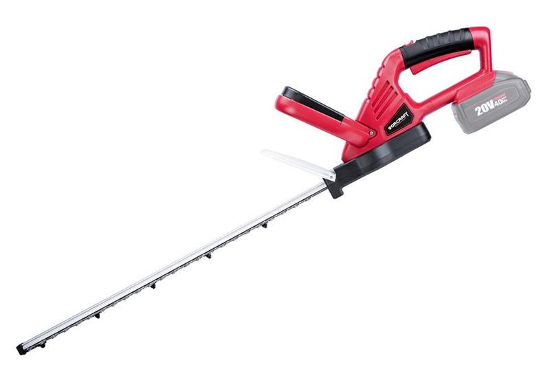 Akkumulátoros sövényvágó, Worcraft CHT-S20LiA ShareSYS, piros/fekete, 51 cm pengehossz, 20 V Li-Ion, 1200 löket/perc, ütésvédelem, maximum 20 mm ágvastagság, akkumulátor és töltő nélkül