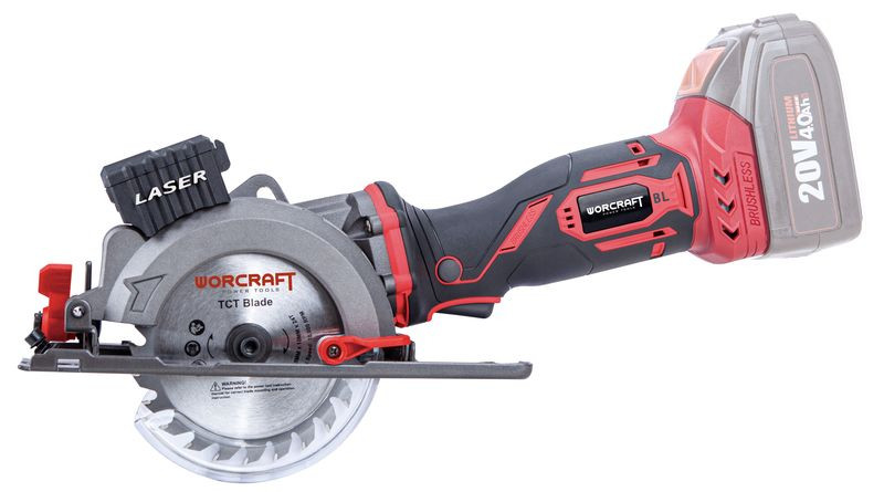 Akkumulátoros körfűrész, Worcraft CMCS-S20LiB ShareSYS, mini, 4 Ah 20 V Li-Ion, 115 mm tárcsa, 5000 fordulat/perc, 42,8 cm vágásmélység, merülővágás