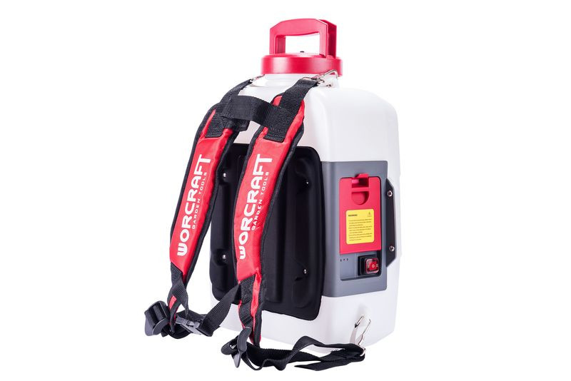 Akkumulátoros permetező, Worcraft CBS-S20Li ShareSYS, 12 liter, fehér, teleszkópos szórókarral, LED töltöttségjelzős, háti hevederes