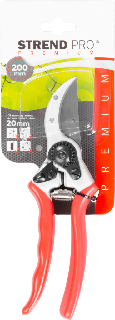Metszőolló, Strend Pro Premium 3103A-1, piros, 215 mm, alumínium test, szénacél penge, maximum 20 mm átmérő