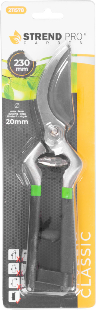 Metszőolló, Strend Pro Garden M0070, fekete, 220 mm, acél test, acél penge, maximum 20 mm átmérő