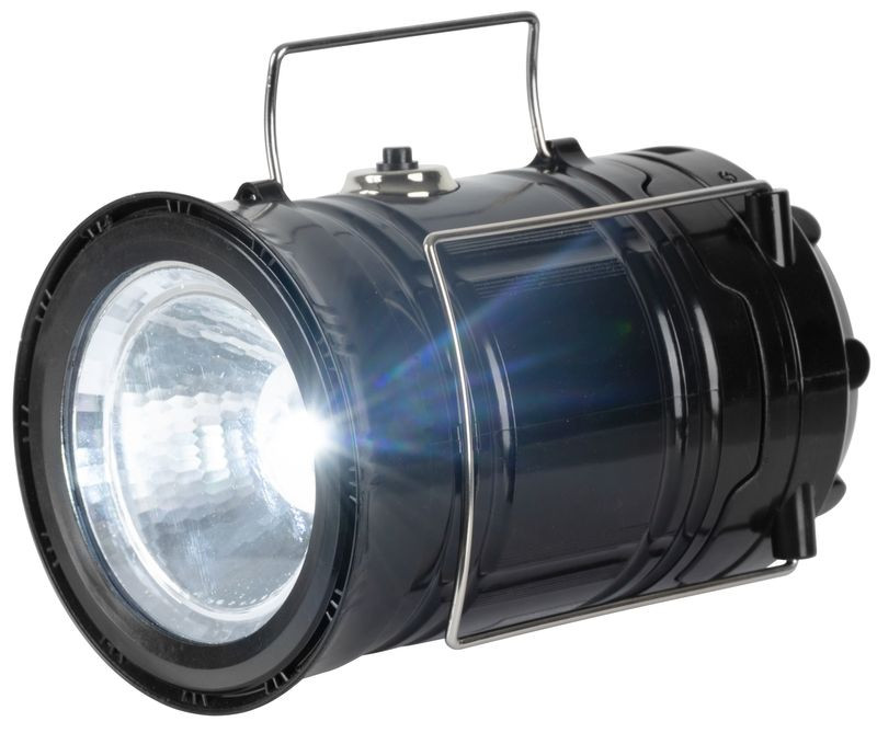 Kempinglámpa, Strend Pro Camping CL102, fekete, 9,3 × 16,5 cm, LED, 80 lm, 1200 mAh, lánghatás, akkumulátoros, szolár töltés, USB kimenet