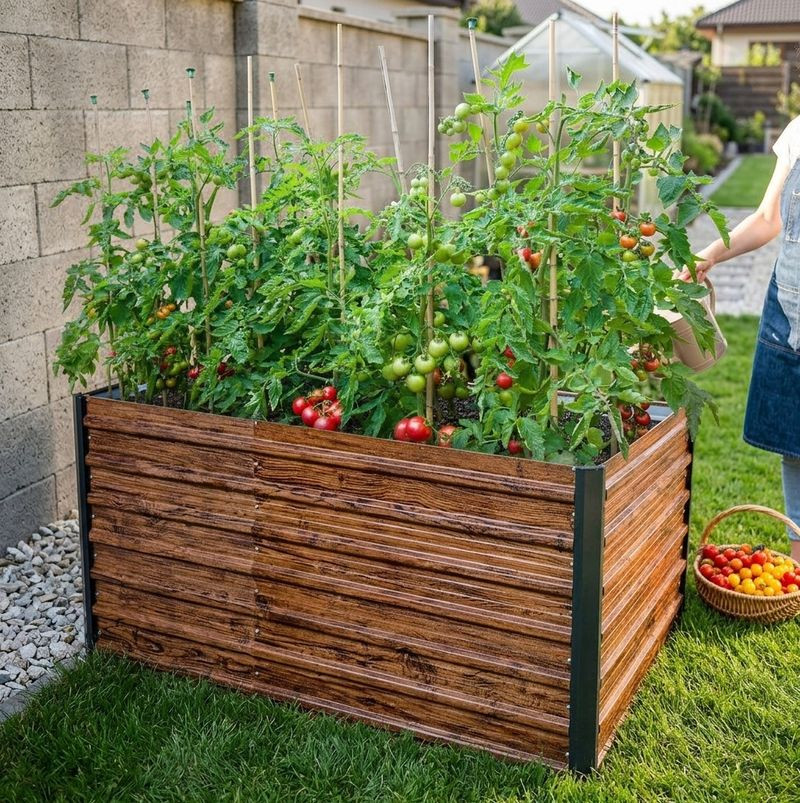 Magaságyás, Strend Pro Garden, 200 × 100 × 77 cm, 3D dizájn, fa mintás, fém, magasított Magaságyás, Strend Pro Garden, 200 × 100 × 77 cm, 3D dizájn, fa mintás, fém, magasított