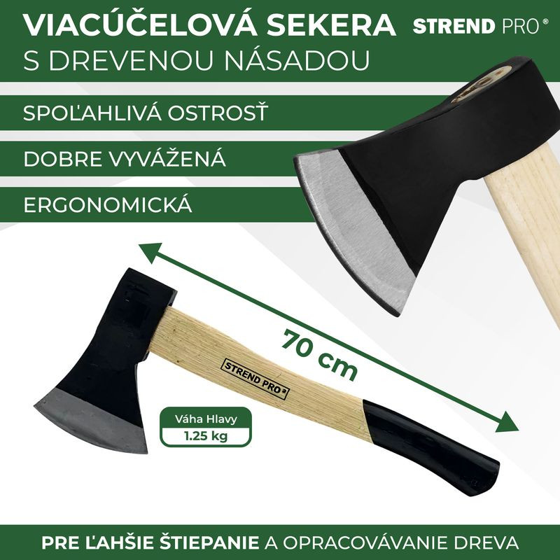 Hasítófejsze, Strend Pro Garden OrgA613, fekete, 1250 g, 70 cm, fa nyél, acél fej, gazdaságos